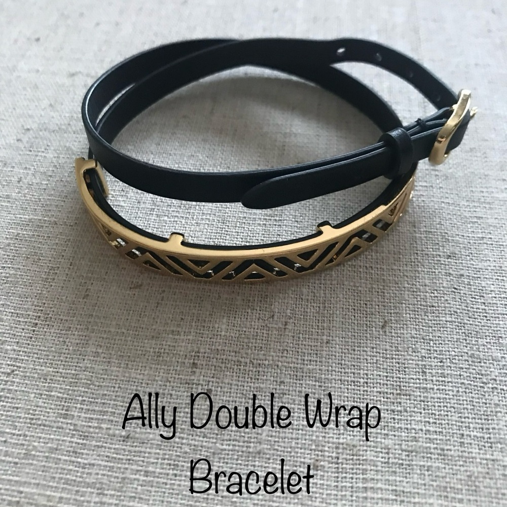 Stella & Dot Ally Double Wrap Black and Gold Bracelet